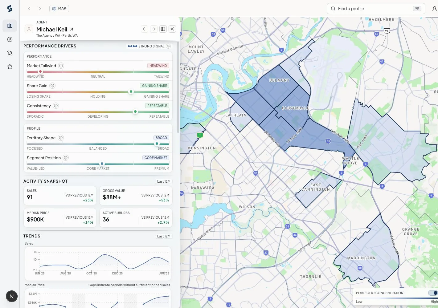 Agent operating territory on Siteful Map