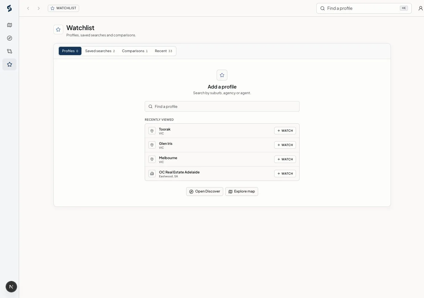 Watched agency, agent and suburb profiles in Siteful